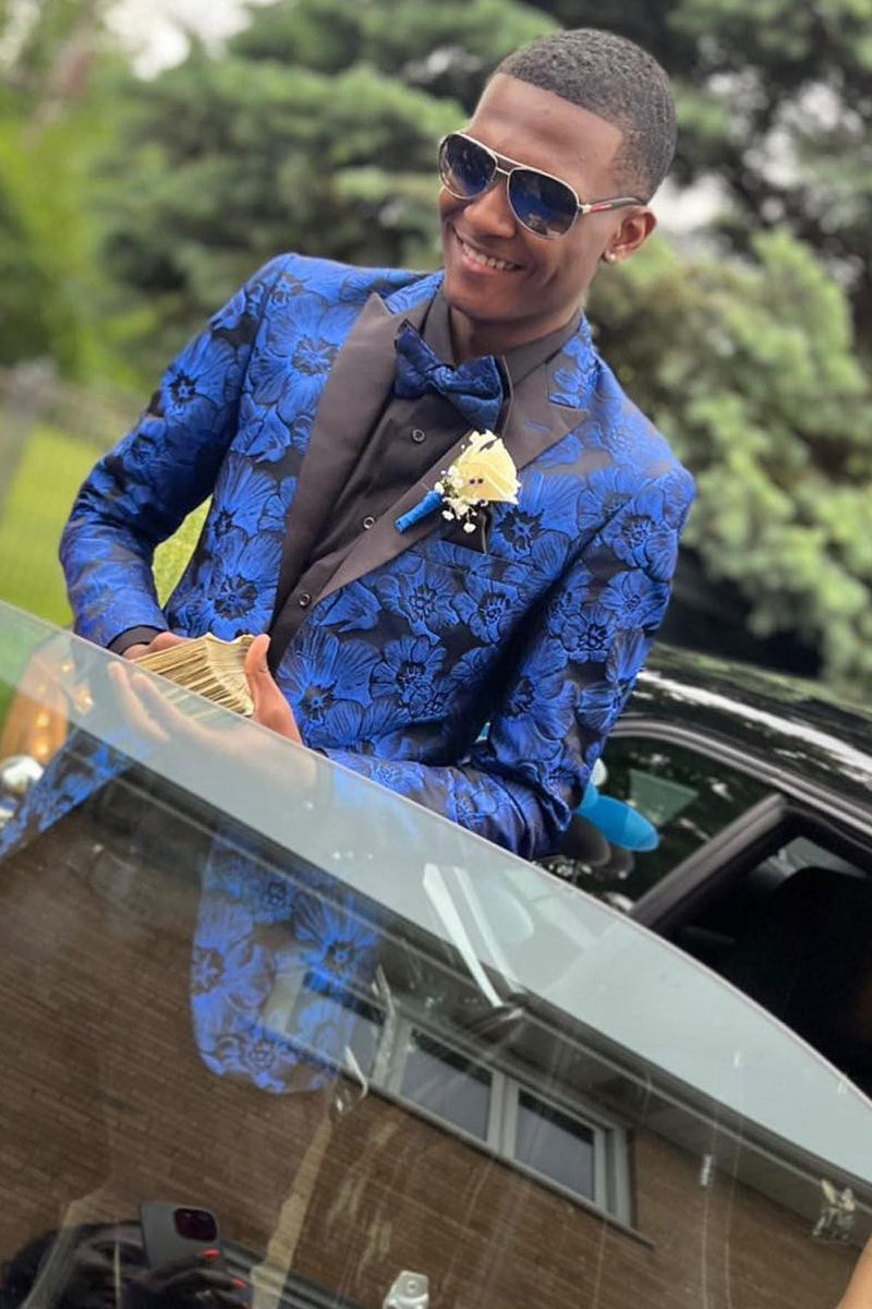 Load image into Gallery viewer, Peak Lapel Jacquard Royal Blue Single Breasted Men&#39;s Prom Blazer