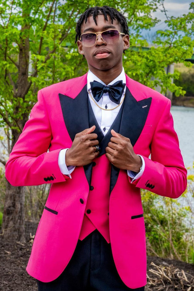 Load image into Gallery viewer, Hot Pink Peak Lapel 3 Piece Men&#39;s Prom Suits