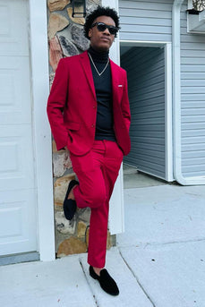 Red Notched Lapel 2 Piece Men's Prom Suits