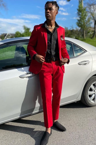 Red Notched Lapel 2 Piece Men's Prom Suits