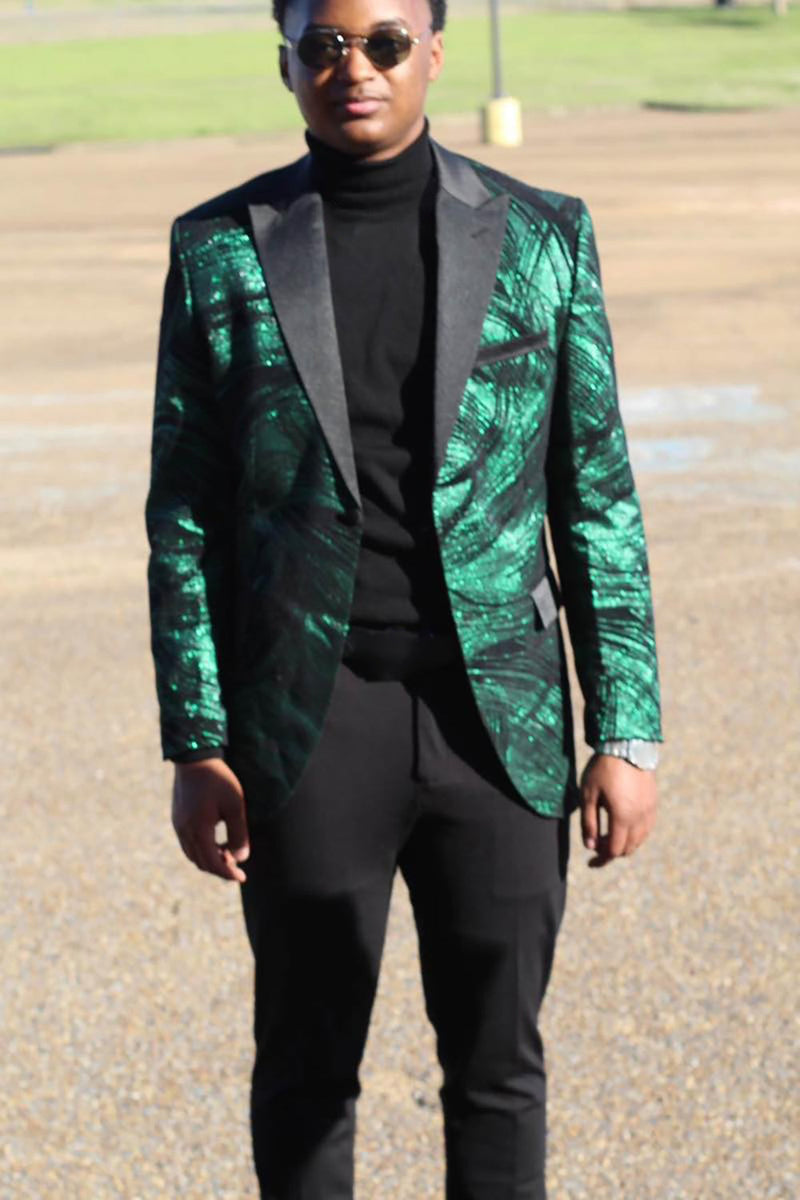 Load image into Gallery viewer, Dark Green Peak Lapel Sparkly Men&#39;s Prom Blazer