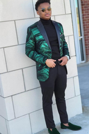 Dark Green Peak Lapel Sparkly Men's Prom Blazer