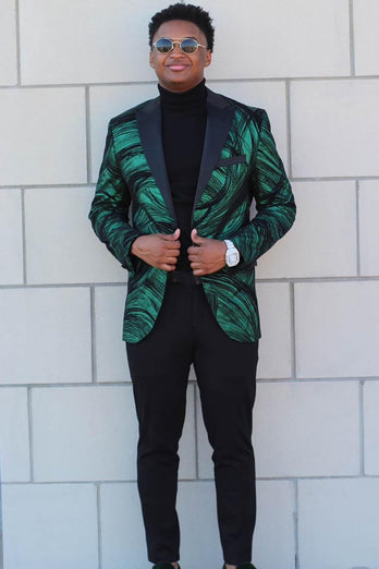 Dark Green Peak Lapel Sparkly Men's Prom Blazer