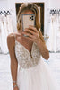 Load image into Gallery viewer, Ivory A-Line Backless Asymmetrical Tulle Long Wedding Dress with Lace
