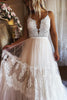 Load image into Gallery viewer, Ivory Boho A-Line Long Tulle Wedding Dress with Lace