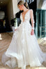 Load image into Gallery viewer, Ivory A-Line Illusion Deep V-Neck Long Sleeves Wedding Dress