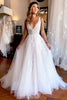 Load image into Gallery viewer, Ivory A-Line Deep V-Neck Backless Long Wedding Dress with Lace