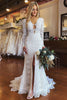 Load image into Gallery viewer, White Mermaid Boho Long Lace Wedding Dress with Sleeves