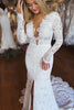 Load image into Gallery viewer, White Mermaid Boho Long Lace Wedding Dress with Sleeves