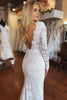 Load image into Gallery viewer, White Mermaid Boho Long Lace Wedding Dress with Sleeves