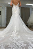 Load image into Gallery viewer, Mermaid Tulle Spaghetti Straps White Long Wedding Dress with Appliques