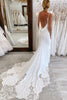 Load image into Gallery viewer, White Spaghetti Straps Long Mermaid Boho Wedding Dress with Lace