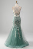 Load image into Gallery viewer, Mermaid Lace-Up Back Light Green Prom Dress with Appliques