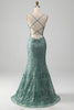 Load image into Gallery viewer, Spaghetti Staps Sparkly Grey Green Prom Dress with Beading