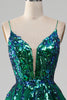 Load image into Gallery viewer, Tulle Spaghetti Straps Dark Green Prom Dress with Sequins