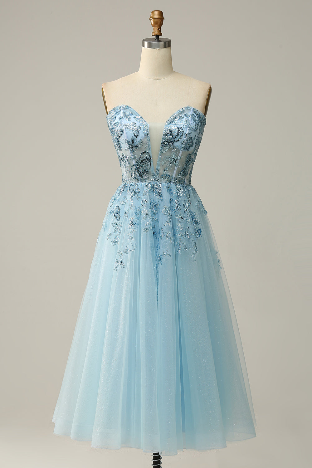 A Line Strapless Beading Corset Prom Dress