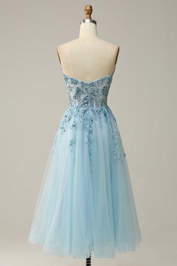 A Line Strapless Beading Corset Prom Dress