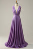 Load image into Gallery viewer, Purple Deep V-neck Sparkly Prom Dress