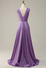 Load image into Gallery viewer, Purple Deep V-neck Sparkly Prom Dress