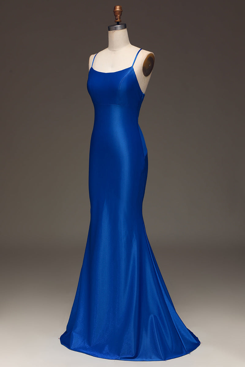 Load image into Gallery viewer, Simple Royal Blue Satin Mermaid Long Prom Dress