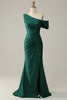 Load image into Gallery viewer, Green One Shoulder Mermaid Sparkly Prom Dress with Ruffles