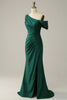 Load image into Gallery viewer, Green One Shoulder Mermaid Sparkly Prom Dress with Ruffles