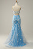 Load image into Gallery viewer, Blue Spaghetti Straps Corset Prom Dress with Appliques