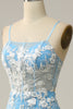 Load image into Gallery viewer, Blue Spaghetti Straps Corset Prom Dress with Appliques