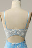 Load image into Gallery viewer, Blue Spaghetti Straps Corset Prom Dress with Appliques