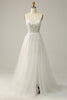 Load image into Gallery viewer, A Line Spaghetti Straps White Long Bridal Dress with Appliques