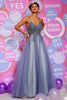 Load image into Gallery viewer, Beading Tulle Blue Princess Prom Dress