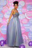 Load image into Gallery viewer, Beading Tulle Blue Princess Prom Dress