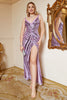 Load image into Gallery viewer, Purple Sequins Backless Sparkly Long Prom Dress