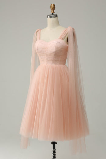 A Line Blush Sweetheart Midi Prom Dress