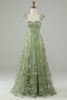 Load image into Gallery viewer, Tulle Corset Long Green Prom Dress with 3D Butterflies