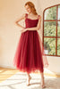 Load image into Gallery viewer, Spaghetti Straps Red Polka Dots Midi Prom Dress