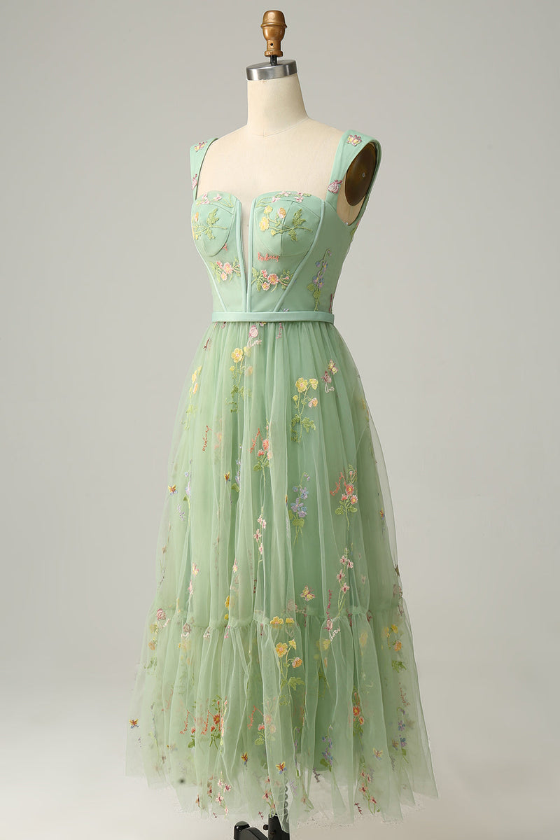 Load image into Gallery viewer, A Line Sweetheart Green Knee-length Prom Dress with Embroidery