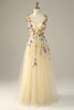 Load image into Gallery viewer, Champagne A Line Tulle Prom Dress with Appliques