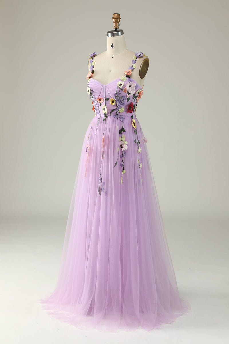 Load image into Gallery viewer, Champagne A Line Tulle Prom Dress with Appliques