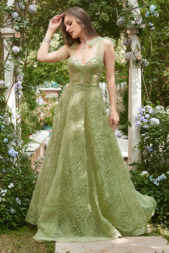 A-Line Light Green Tulle Prom Dress With Embroidery