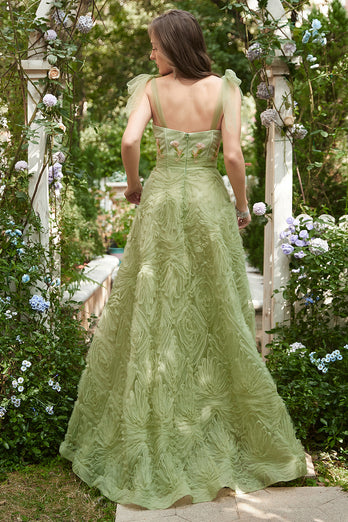 A-Line Light Green Tulle Prom Dress With Embroidery