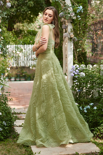 A-Line Light Green Tulle Prom Dress With Embroidery