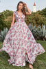 Load image into Gallery viewer, Grey and Pink Floral A Line Long Prom Dress