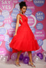 Load image into Gallery viewer, Princess Tulle Red Midi Prom dress with Bow