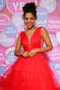 Load image into Gallery viewer, Princess Tulle Red Midi Prom dress with Bow