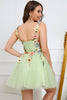 Load image into Gallery viewer, A Line Spaghetti Straps Green Short Prom Dress with Appliques