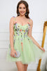 Load image into Gallery viewer, A Line Spaghetti Straps Green Short Prom Dress with Appliques