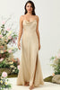 Load image into Gallery viewer, Spaghetti Straps Champagne Wedding Guest Dress with Slit