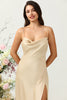 Load image into Gallery viewer, Spaghetti Straps Champagne Wedding Guest Dress with Slit