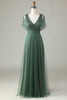 Load image into Gallery viewer, A-Line V Neck Eucalyptus Long Bridesmaid Dress with Beading